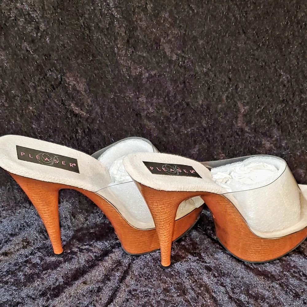 Pleaser White and Brown Heels with Sleek Design